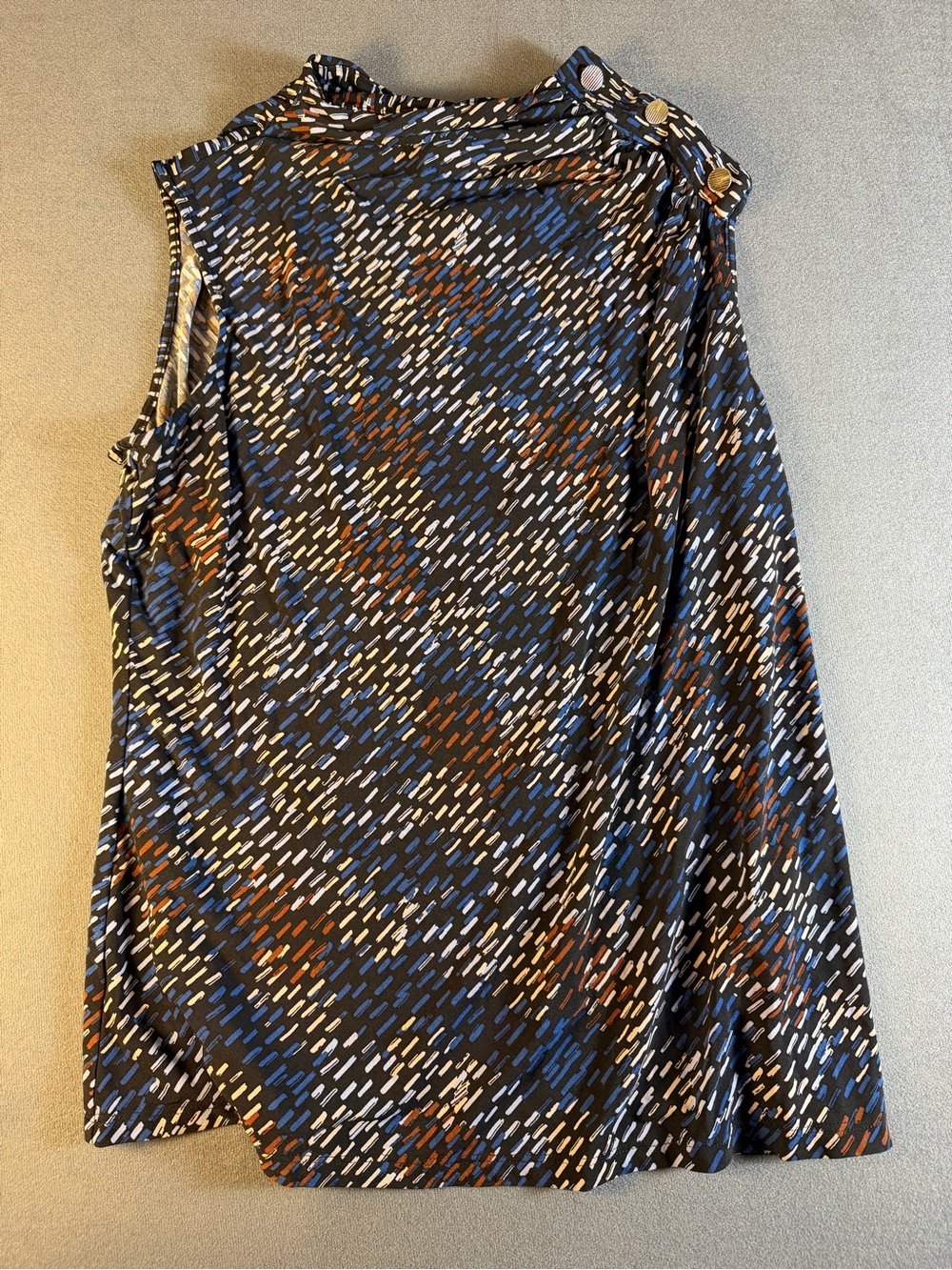 DKNY Sleeveless Tank Top in Navy with Blue, White and Rust Dots